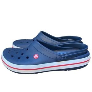 Crocs Men's Navy Classic Clog with Red & White Midsole Stripe